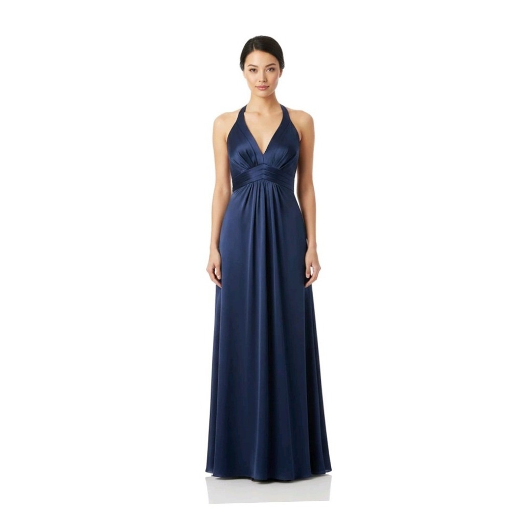 White by Vera Wang Midnight Blue Deep V Gown Size 8 Minimalist Formal VW360514